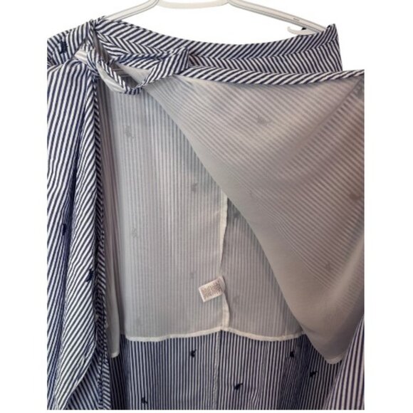 Fourteenth Place blue and white stripe eyelash wrap tie skirt size M - Picture 6 of 8